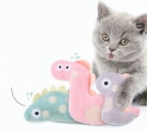 ピンク【新品】猫・犬用　恐竜ぬいぐるみ　ウール100% 猫夢中　けりぐるみ　ペット用品　おもちゃ_画像1