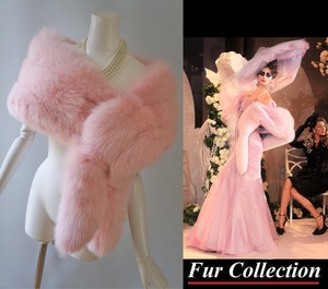 . woman . feeling ....* wonderful pink fox fur stole fur cape fur poncho large size stole fur shawl bolero * Japanese clothes . equipment 