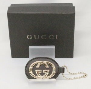 GUCCI　グッチ　キーホルダー　チャーム　GG　レザー　茶色　ブラウン　レディース　メンズ　美品◎