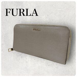 FURLA フルラ ロゴメタル レザー 本革 ラウンドファスナー 長財布