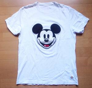 Dickies ×Disny コラボ ミッキーワッペン Tシャツ 白 L パイル地　ディッキーズ ディズニー MICKY