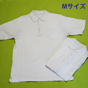 w1015 　ポロシャツ　２枚セット　半袖　スクールポロ　白　ホワイト　Mサイズ　学校　綿100　胸ポケットあり　中古品　古着　