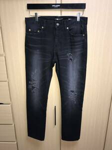 国内正規品 17AW SAINT LAURENT PARIS サンローランパリ デストロイ クラッシュ ダメージ加工 デニム 黒 28 454714 Y869L