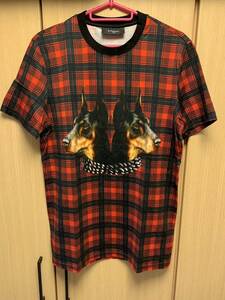 正規 13AW GIVENCHY ジバンシー ジバンシィ ドーベルマン 赤チェック Tシャツ カットソー XS 13F 7339 670