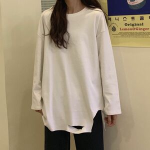 ビッグシルエット 変形 ロング Tシャツ 長袖 チュニック カットソー