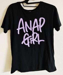 160㎝ ANAP GIRL 半袖 Tシャツ 黒×前面紫ロゴ Mサイズ