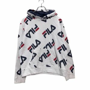 FILA プリント スウェットパーカー XL ホワイト ネイビー レッド フィラ ポケット 古着卸 アメリカ仕入 a506-6950