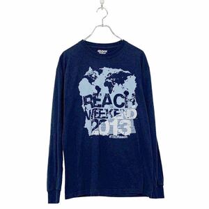 GILDAN 長袖 プリント Tシャツ M～ ネイビー ギルダン ロゴ reachweeked 2013 スポーティ 古着 古着卸 アメリカ仕入 a507-5669