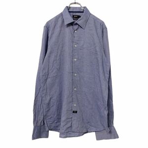 HUGO BOSS 長袖 無地 シャツ XL ブルー ヒューゴボス ロゴ タグ コットン 古着卸 アメリカ仕入 a507-5654