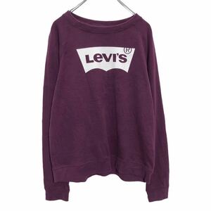 Levi's プリント スウェット トレーナー L パープル ホワイト リーバイス ロゴ 古着卸 アメリカ仕入 a507-5807