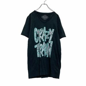 CRAZY TRAIN 半袖 プリント Tシャツ M ブラック グリーン パイソン 蛇 ロゴ Vネック 古着卸 アメリカ仕入 a507-6046