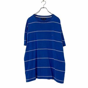 TOMMYHILFIGER 半袖 ロゴ Tシャツ L ブルー ホワイト ボーダー トミーヒルフィガー ロゴ ビッグサイズ 古着卸 アメリカ仕入 a507-6082