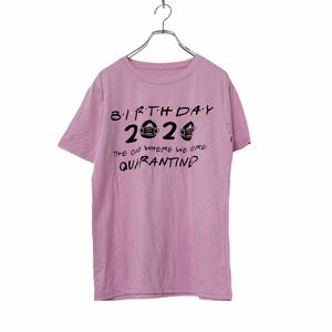 半袖 プリント Tシャツ ウィメンズ M ピンク ブラック 誕生日 コットン MIX 2020 古着卸 アメリカ仕入 a507-6071