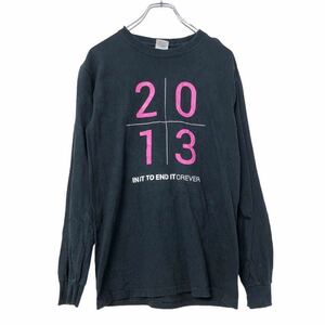 GILDAN 長袖 プリント Tシャツ S ブラック ピンク ギルダン バックプリント 文字 ロンT ロングTシャツ 古着卸 アメリカ仕入 a507-6199