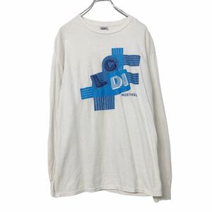 GILDAN 長袖 プリント Tシャツ M ホワイト ブルー ギルダン 文字 古着卸 アメリカ仕入 a507-6190