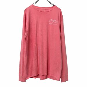 BLUE84 長袖 プリント Tシャツ M ライトピンク ホワイト ブルー メキシコ製 バックプリント 山 古着卸 アメリカ仕入 a507-6253