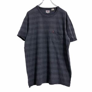 LEVI'S 半袖 プリントTシャツ L ブラックネイビー リーバイス ボーダー 胸ポケット 古着卸 アメリカ仕入 a507-6460