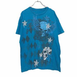 半袖 プリントTシャツ XL～ ブルー ブラック ホワイト 髑髏 星 薔薇 古着卸 アメリカ仕入 a507-6643