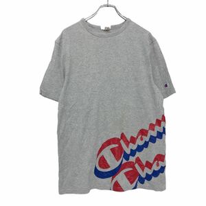 champion 半袖 プリントTシャツ L ライトグレー ブルー レッド チャンピオン ロゴ バックプリント 古着卸 アメリカ仕入 a507-6706