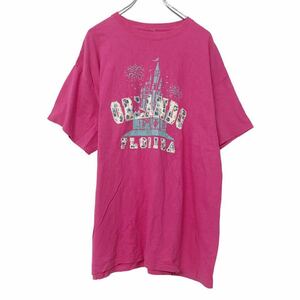 半袖 プリント Tシャツ XL～ ピンク ブルー 城 花火 ビッグサイズ 古着卸 アメリカ仕入 a507-6700