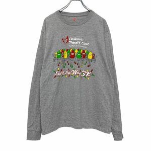 Hanes 長袖 プリント Tシャツ M グレー ヘインズ ロンT ロングTシャツ 古着卸 アメリカ仕入 a506-7232