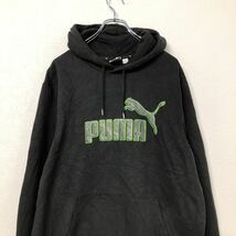 PUMA プリント スウェットパーカー XL ブラック グリーン グレー プーマ ポケット 古着卸 アメリカ仕入 a507-5198_画像2