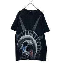 半袖 プリント Tシャツ L～ ブラック グレー スカル 自由の女神 アメリカ 古着卸 アメリカ仕入 a507-5316_画像1