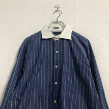 TOMMY HILFIGER 長袖 ストライプ シャツ L ブルー ホワイト トミーヒルフィガー コットン 古着卸 アメリカ仕入 a507-5590_画像2