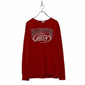 GILDAN 長袖 プリント Tシャツ M レッド ホワイト ギルダン HANOVER サッカー ロゴ ロンT 古着 古着卸 アメリカ仕入 a507-5666