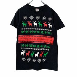 DELTA 半袖 プリントTシャツ Sサイズ クリスマス ドット 黒 ブラック 古着卸 アメリカ仕入 a507-6503