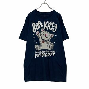 半袖 プリント Tシャツ L ネイビー 猫 cat イラスト 古着卸 アメリカ仕入 a507-6435