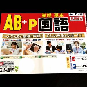 0989 AB＋P基礎基本国語 ４年 日本標準 非売品 小学 ドリル 問題集 テスト用紙 教材 テキスト 解答 家庭学習 計算 漢字 過去問 ワーク 文章