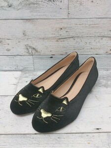 CREA WEB SHOP パンプス Cat flat loafers pumps shoes 猫 キャット スエード ロー 35（22.5㎝位） ブラック レディース 1305000002443