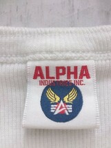 ALPHA アルファ カットソー 半袖 ハーフボタン リブ Ｔシャツ ヘンリーネック プリント ロゴ Mサイズ ホワイト メンズ 1304000000527_画像5