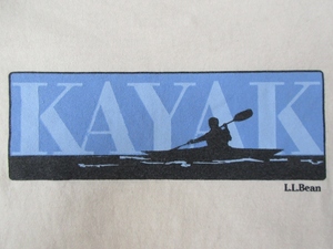 00's メキシコ製 L.L.Bean KAYAK BOXロゴ Tシャツ M ライトベージュ系 エルエル ビーン カヤック カヌー ボックス 船 アウトドア キャンプ