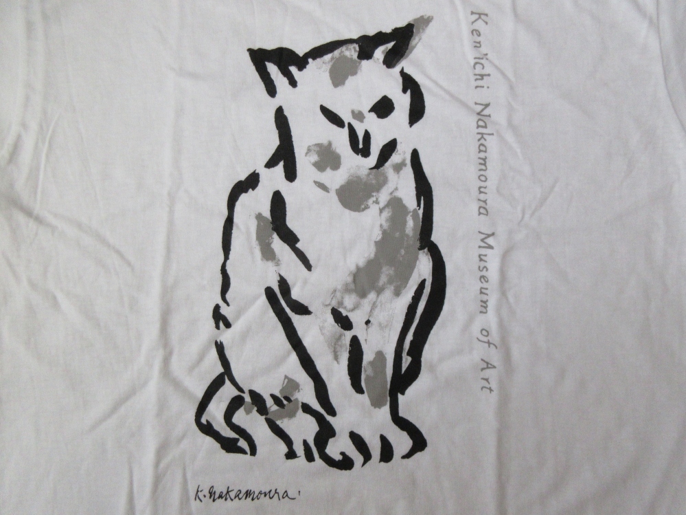 90's Made in Japan Kenichi Nakamura Memorial Art Museum Neko Hidechan T-shirt M White Western Painter Painting Cat Shuji CAT Emperor Exhibition Nitten Kota Baru Pacific War Art ART Contemporary Art, M size, round neck, letter, logo