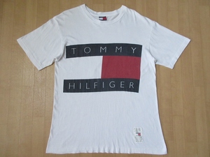 90's USA製 TOMMY HILFIGER ビッグ フラッグ ロゴ Tシャツ M ホワイト トミーヒルフィガー 国際信号旗 海 ヴィンテージ 古着女子 ゆるだぼ