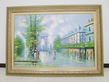 A23-1700　A.Herbert　Albert Herbert アルバート・ハーバート　Paris Scene パリの風景　凱旋門　絵画 油彩 油絵 風景画 大型 額装 W111cm_画像1