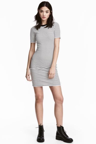 H&M ストライプ リブニットドレス ボーダーワンピース