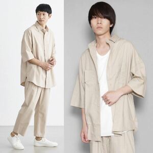 新品 Loungewear tokyo 麻レーヨン オーバーサイズ 半袖シャツ テーパードパンツ セットアップ M ベージュ 送料無料