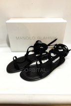 代官山)MANOLO BLAHNIK マノロブラニク スエード レースアップサンダル フラット ブラック サイズ35.5 定価9.9万_画像1