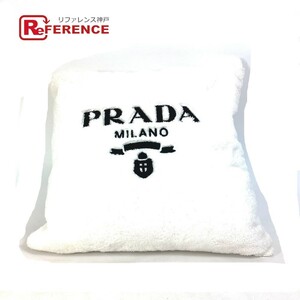 PRADA プラダ 2QB002 ピロー 枕 インテリア ロゴ ファー クッション ポリエステル ホワイト ユニセックス【中古】美品