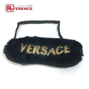 VERSACE ヴェルサーチ ロゴ スパンコール ファー アイマスク ポリエステル ブラック レディース【中古】