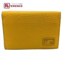 FENDI フェンディ 7M0222 ロゴ パスケース 名刺入れ カードケース レザー イエロー レディース【中古】_画像1