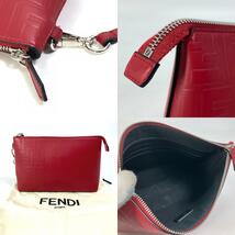 FENDI フェンディ 7N0106 ズッカ カバン ポーチ ストラップ付 クラッチバッグ レザー レッド メンズ【中古】_画像9