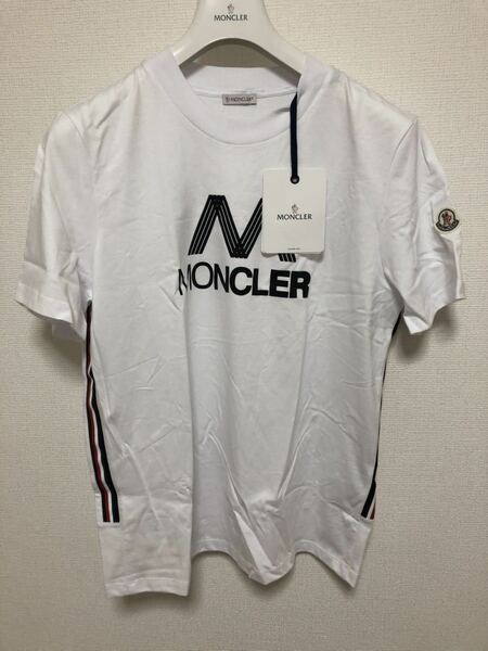 未使用 MONCLER SS TSHIRT モンクレール Tシャツ Lサイズ シャツ L 正規品 送料無料 ワッペン ホワイト × トリコロール カラー
