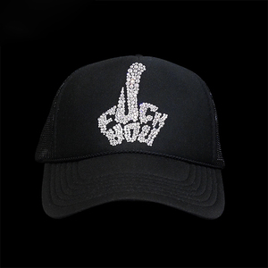 FUCK YOU グラフィック ハンドサイン スワロCAP ブラック 黒 スワロフスキー スワロキャップ メンズ レディース 帽子 メッシュCAP デコCAP