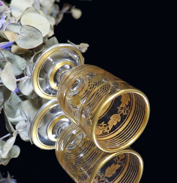 春海好み オールド・バカラ (BACCARAT) 明治 1900年頃 金彩装飾 猪口