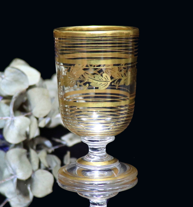 春海好み オールド・バカラ (BACCARAT) 明治 1900年頃 金彩装飾 猪口