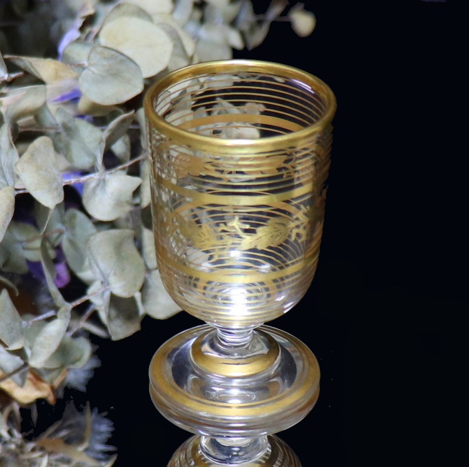 春海好み オールド・バカラ (BACCARAT) 明治 1900年頃 金彩装飾 猪口